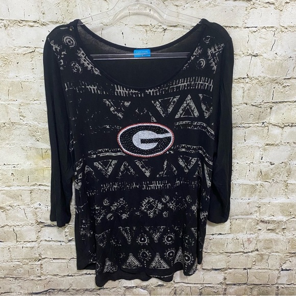 P Michael Black Georgia Bulldogs Graphic Aztec Print Beaded Top - Picture 1 of 5
